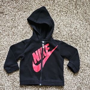 Nike Kids Black Full Zip Hoodie with Red Logo Size 18m